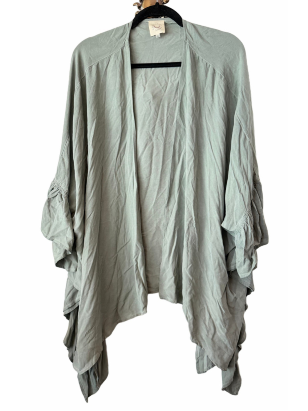 Fantastic Fawn Green Ruffle Sleeve Open Front Kimono Cardigan L Boho